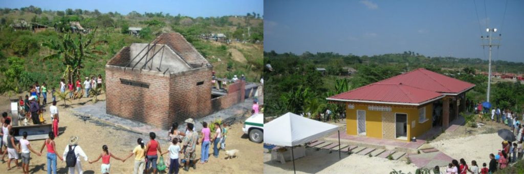 The community centre before and after reconstruction